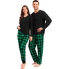 image:imageSWOMOG Couples Pajama Set Long Sleeve and Plaid Pants with Pockets Pjs Soft Sleepwear Lounge SetBlack  Green Plaid