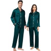 image:imageSWOMOG Couples Satin Pajamas Set 2PCS Pjs Sets Long Sleeve amp Pants Sleepwear Button Down Double Piping Loungewear with PocketDeep Green