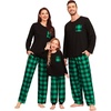 image:imageSWOMOG Family Christmas Matching Pajamas Set WomenMenKids Modal Pajama 2 PCS Long Sleeve Sleepwear Sets with Pockets Kids Green Black Plaid 120 CM