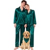 image:imageSWOMOG Family Matching Button Down Pajamas Pjs Silk Satin Long Sleeve Shirt Long Pants Set Sleepwear 2 Pcs Outfits LoungewearGreen Stripes