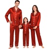 image:imageSWOMOG Family Matching Pajamas Set 2Piece Silk Satin Sleepwear LoungewearRusset Brown