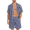 image:imageSWOMOG Men Pajama Set Short Sleeve Summer Pjs Button Down Sleepwear Soft Pajama Shorts 2 Piece Loungewear with PocketsBlue White Plaid