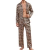 image:imageSWOMOG Men Pajamas Matching Pajamas Set Silk Satin Pj Long Sleeve Button Down Sleepwear 2 Pcs LoungewearLeopard Print