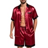 image:imageSWOMOG Men Satin Silk Pajamas Sets with Pockets Short Sleeve ButtonDown PJs Sets 2 Piece Summer Sleepwear SXXLRed