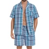 image:imageSWOMOG Mens 100 Cotton Pajama Set 2Pcs Button Down Pjs Set Short Sleeve Sleepwear with Pocket Soft Summer Stripe NightwearBlue Grey Plaid