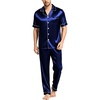 image:imageSWOMOG Mens Satin Pajama Set Short Sleeve Classic Sleepwear Button Down Silky Loungewear with Long PantsDeep Navy Blue