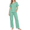 image:imageSWOMOG Women 100 Cotton Pajamas Set 2PCS ButtonDown Sleepwear Tops and Pants with Pocket Summer Loungewear M