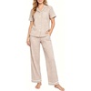 image:imageSWOMOG Women 100 Cotton Pajamas Set 2PCS ButtonDown Sleepwear Tops and Pants with Pocket Summer Loungewear SXXLLight Brownwhite Plaid