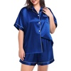 image:imageSWOMOG Womens Plus Size Pajama Set Silk Satin Pajamas Button Down Loungewear Short Sleeve Pjs 2 piece Sleepwear 1628WNavy Blue