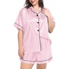 image:imageSWOMOG Womens Plus Size Pajama Set Silk Satin Pajamas Button Down Loungewear Short Sleeve Pjs 2 piece Sleepwear 1628WPink