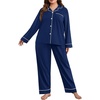 image:imageSWOMOG Womens Plus Size Pajamas Set Long Sleeve Sleepwear Button Down Tops Soft Pajama Pants 2 Pcs Lounge Sets with PocketNavy Blue