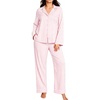 image:imageSWOMOG Womens Plus Size Pajamas Set Long Sleeve Sleepwear Button Down Tops Soft Pajama Pants 2 Pcs Lounge Sets with PocketPink Strip