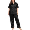 image:imageSWOMOG Womens Plus Size Pajamas Silk Satin Pajama Set Short Sleeve Shirt with FullLength Pants Pjs Sleepwear Set 18W26WBlack
