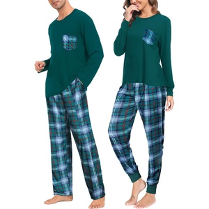 image:imageSWOMOG Adult Christmas Pajamas Buffalo Plaid Pajama Pants with Pockets Long Sleeve Tops for Couples amp FamilyGreen Plaid