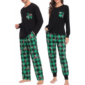 image:imageSWOMOG Adult Christmas Pajamas Buffalo Plaid Pajama Pants with Pockets Long Sleeve Tops for Couples amp FamilyGreen Pliadcandy Cane