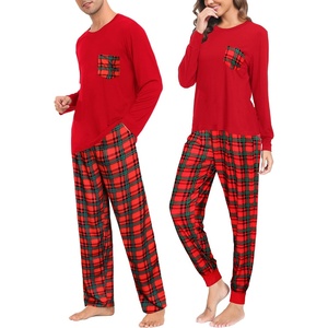image:imageSWOMOG Adult Christmas Pajamas Buffalo Plaid Pajama Pants with Pockets Long Sleeve Tops for Couples amp FamilyRed Plaid