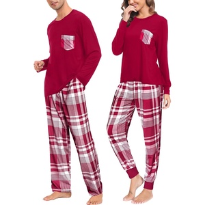 image:imageSWOMOG Adult Christmas Pajamas Buffalo Plaid Pajama Pants with Pockets Long Sleeve Tops for Couples amp FamilyWine Red Plaid