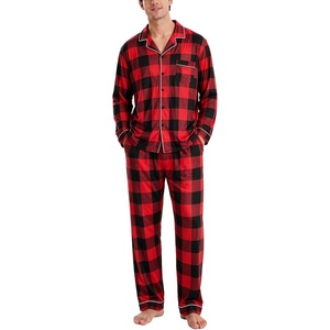 image:imageSWOMOG Christmas Red Buffalo Plaid Pajamas for Men Modal Long Sleeve Comfy Cotton Sleepwear Lightweight Soft Button Down Loungewear 2 Pcs Pj Set