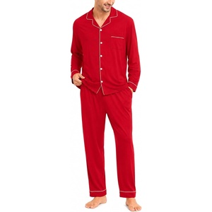 image:imageSWOMOG Christmas Red Pajamas for Men Comfy Cotton Pj Set Button Down Modal Winter Nightwear Long Sleeve Sleepwear Two Piece Lightweight Outfits