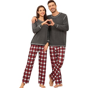 image:imageSWOMOG Couple Christmas Pajamas MEN amp WOMEN Pjs Long Sleeve Top amp Plaid Bottom Soft Sleepwear LoungewearDeep Grey  Red Plaid