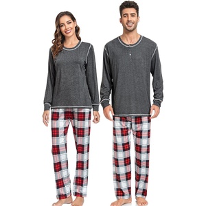 image:imageSWOMOG Couple Christmas Pajamas MEN amp WOMEN Pjs Long Sleeve Top amp Plaid Bottom Soft Sleepwear LoungewearDeep Grey