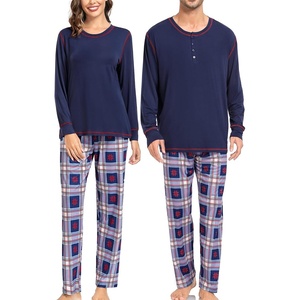 image:imageSWOMOG Couple Christmas Pajamas MEN amp WOMEN Pjs Long Sleeve Top amp Plaid Bottom Soft Sleepwear LoungewearNavy Blue