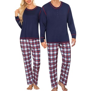 image:imageSWOMOG Couple Christmas Pajamas MEN amp WOMEN Pjs Long Sleeve Top amp Plaid Bottom Soft Sleepwear LoungewearNavy Blue Red Plaid