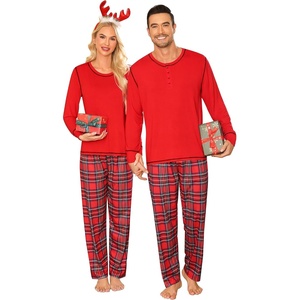 image:imageSWOMOG Couple Christmas Pajamas MEN amp WOMEN Pjs Long Sleeve Top amp Plaid Bottom Soft Sleepwear LoungewearRed