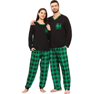image:imageSWOMOG Couple Matching Pajamas Plaid Long Sleeve Christmas Pjs for Men and Women Soft Warm Loungewear with PocketBlack Green Grid