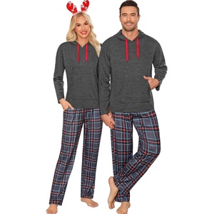 image:imageSWOMOG Couples Christmas Matching Pajamas Set Women amp Men Long Sleeve Sleepwear Hooded Top Plaid Pants Pjs with PocketsDeep Grey