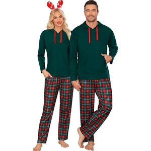 image:imageSWOMOG Couples Christmas Matching Pajamas Set Women amp Men Long Sleeve Sleepwear Hooded Top Plaid Pants Pjs with PocketsEmerald Green