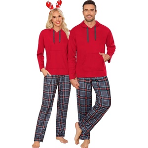 image:imageSWOMOG Couples Christmas Matching Pajamas Set Women amp Men Long Sleeve Sleepwear Hooded Top Plaid Pants Pjs with PocketsRed