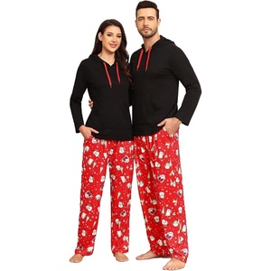 image:imageSWOMOG Couples Christmas Matching Pajamas Set Women amp Men Long Sleeve Sleepwear Hooded Top Plaid Pants Pjs with PocketsSanta Snowman
