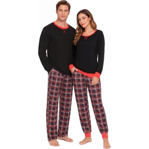 image:imageSWOMOG Couples Pajamas Set Women amp Men Long Sleeve Sleepwear Pjs Top Plaid Pants Loungewear Set with PocketsBlack  Black Plaid