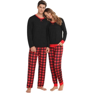 image:imageSWOMOG Couples Pajamas Set Women amp Men Long Sleeve Sleepwear Pjs Top Plaid Pants Loungewear Set with PocketsBlack  Red Plaid