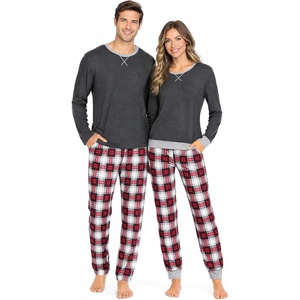 image:imageSWOMOG Couples Pajamas Set Women amp Men Long Sleeve Sleepwear Pjs Top Plaid Pants Loungewear Set with PocketsDeep Grey  Black Plaid
