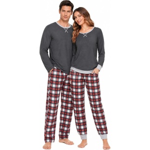 image:imageSWOMOG Couples Pajamas Set Women amp Men Long Sleeve Sleepwear Pjs Top Plaid Pants Loungewear Set with PocketsDeep Grey  Red Plaid