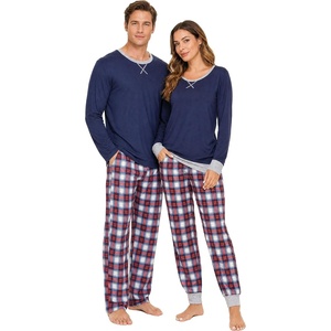 image:imageSWOMOG Couples Pajamas Set Women amp Men Long Sleeve Sleepwear Pjs Top Plaid Pants Loungewear Set with PocketsNavy Blue  Red Plaid