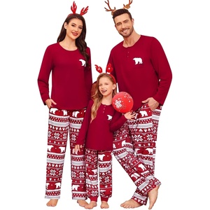 image:imageSWOMOG Family Christmas Matching Pajamas Set WomenMenKids Modal Pajama 2 PCS Long Sleeve Sleepwear Sets with Pockets Kids Red Bear 120 CM