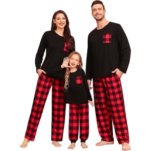image:imageSWOMOG Family Christmas Matching Pajamas Set WomenMenKids Modal Pajama 2 PCS Long Sleeve Sleepwear Sets with Pockets Kids Red Black Plaid 160 CM