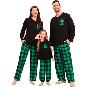image:imageSWOMOG Family Christmas Matching Pajamas Set WomenMenKids Modal Pajama 2 PCS Long Sleeve Sleepwear Sets with PocketsGreen Black Plaid