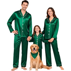 image:imageSWOMOG Family Matching Pajamas Set 2Piece Silk Satin Sleepwear LoungewearEmerald Green