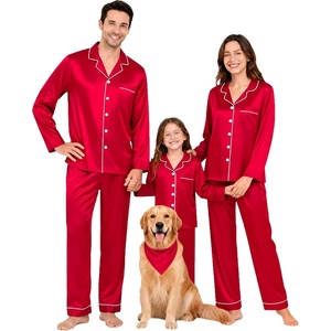 image:imageSWOMOG Family Matching Pajamas Set 2Piece Silk Satin Sleepwear LoungewearRed