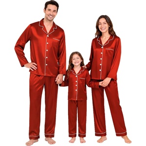 image:imageSWOMOG Family Matching Pajamas Set 2Piece Silk Satin Sleepwear LoungewearRusset Brown