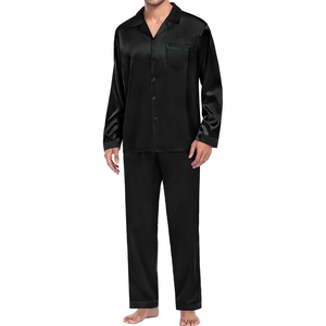image:imageSWOMOG Men Pajamas Matching Pajamas Set Silk Satin Pj Long Sleeve Button Down Sleepwear 2 Pcs LoungewearBlack