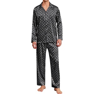 image:imageSWOMOG Men Pajamas Matching Pajamas Set Silk Satin Pj Long Sleeve Button Down Sleepwear 2 Pcs LoungewearBlack Floral
