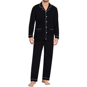 image:imageSWOMOG Men Pajamas Sets Long Sleeve Modal Sleepwear TwoPiece Soft PJs Sets Loungewear with Long PantsBlack