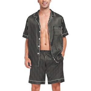 image:imageSWOMOG Men Satin Silk Pajamas Sets Short Sleeve Sleepwear ButtonDown PJs Sets TwoPieces Loungewear with PocketsBlack Stripe Gold