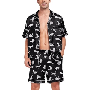 image:imageSWOMOG Men Satin Silk Pajamas Sets Short Sleeve Sleepwear ButtonDown PJs Sets TwoPieces Loungewear with PocketsBlack and White