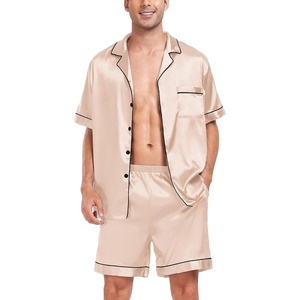 image:imageSWOMOG Men Satin Silk Pajamas Sets Short Sleeve Sleepwear ButtonDown PJs Sets TwoPieces Loungewear with PocketsChampagne